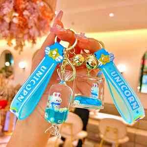 New Creative Crystal Rabbit Cute Keychain Luxury Floating Cute Moving Liquid Quicksand <b>Key</b> <b>Ring</b> for Women Bag Pendant - Product Image 3