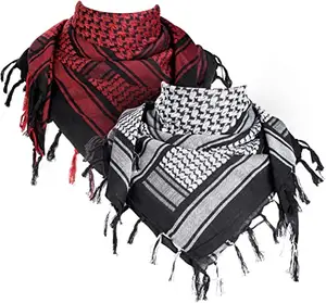 Men's Shemagh Tactical Desert Scarf Keffiyeh Head Neck Scarf Arab Wrap with Tassel 43x43 inches