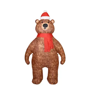 Grandes lumières LED extérieures Famille debout gonflable jouet pour enfants ours brun gonflable décoré décorations de cour de Noël - Product Image 1