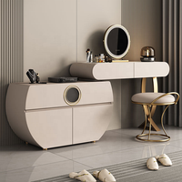 Ensemble coiffeuse de luxe moderne italien extensible avec miroir LED et plateau en pierre frittée pour chambre à coucher