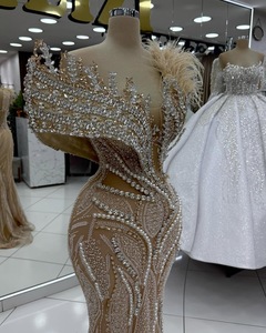Robes de Célébrité Personnalisées 2025 à Plumes Champagne, Robes de Soirée Luxueuses Ornées de Perles et Cristaux pour Anniversaire, Fête ou Fiançailles - Product Image 3
