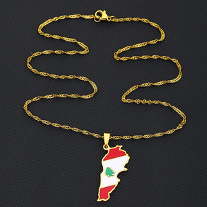 Collier populaire en acier inoxydable plaqué or et argent, avec carte <span class=keywords><strong>du</strong></span> <span class=keywords><strong>Liban</strong></span> et drapeau <span class=keywords><strong>du</strong></span> <span class=keywords><strong>Liban</strong></span>, motif cèdre - Product Image 3