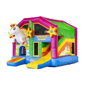 บ้านเด้งเป่าลมรูปยูนิคอร์นเชิงพาณิชย์พร้อมสไลเดอร์และสระว่ายน้ำคอมโบปราสาทสำหรับเด็กเช่า - Product Image 5