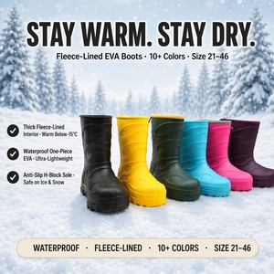 OEM Thick Plush Lined EVA Winter Boots Warm Mid Calf Waterproof Snow <strong>Wellies</strong> Anti Slip Sole Kids Adults Cold Weather Rain Boots - Product Image 1