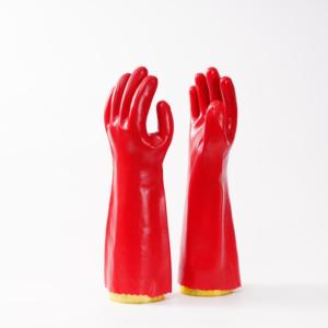 ถุงมือพีวีซีสีแดงแขนยาว ป้องกันมือและแขน ถุงมือพีวีซีเพื่อความปลอดภัย - Product Image 2