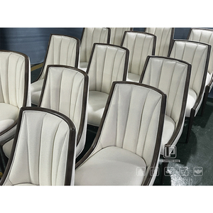 Chaise carrée en bois marron, ensemble de salle à manger, chaises de salle à manger en cuir blanc, chaise à cadre en bois, livraison directe d'usine Foshan - Product Image 5