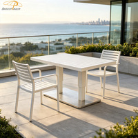 Mesa de Comedor de Altura Ajustable Hidráulica de Aluminio para Jardín, Terraza, Balcón, Hotel o Villa