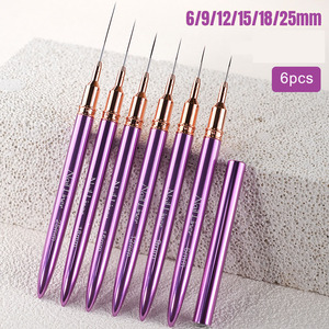 Purple Metal Handle Nail Liner Brush Set 6mm-25mm Extra Long French Gel Detail Brushes with <b>Cap</b> - Product Image 4