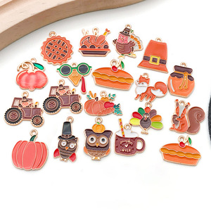 Assortiment de 50 accessoires en alliage pour porte-clés à suspendre, à faire soi-même, sur le thème de Thanksgiving : pendentifs goutte à goutte, citrouille, écureuil, dessert, <span class=keywords><strong>dinde</strong></span> - Product Image 4