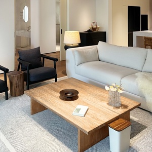 Mesa de Centro de Madera de Fresno de Color Claro/Oscuro, Estilo Artístico Wabi-Sabi, Vintage, Minimalista, para Muebles de Sala de Estar - Product Image 1