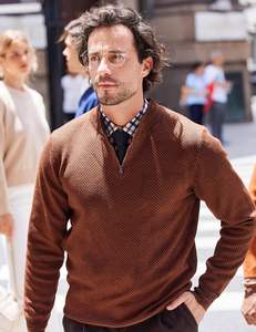 Pullover da <span class=keywords><strong>uomo</strong></span> in <span class=keywords><strong>cotone</strong></span> 100% con Zip Slim Fit <span class=keywords><strong>maglione</strong></span> Casual <span class=keywords><strong>leggero</strong></span> per l'inverno in tessuto a maglia a tinta unita - Product Image 4