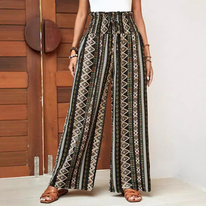 Pantalones Casuales de Mujer con Pliegues, Estilo Holgado, Largos hasta el Tobillo, Diseño con Estampado Floral, Cintura Alta Elástica, Estilo Vacaciones en la Playa, Primavera 2026 - Product Image 4