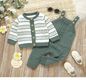 Conjunto de <span class=keywords><strong>Ropa</strong></span> de Bebé Tejida, Cárdigan y Pelele para Recién Nacido, <span class=keywords><strong>Invierno</strong></span>, Niño, Rayas, Manga Larga - Product Image 4