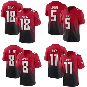 Atacado Atlanta Falcon Costurado Futebol Americano Jersey Masculino Vermelho EUA Equipe de Futebol Uniforme #18 Ridley #8 Londres