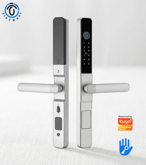 Cloud Storage Digital Fingerprint Card Tuya Smart Door Lock with Low Voltage Alarm, Automatic Silent Locking