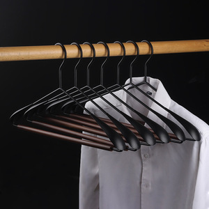 Beech Wood Wrought Iron Wide Shoulder Coat Hanger Black And Brown Hook Type For Clothes Pants Ties Home Use - Product Image 1
