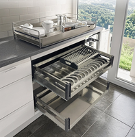 Organizador de Gavetas Retrátil de Alumínio com 2 Níveis para Pratos, Prateleira de Cozinha que Economiza Espaço, Sem Furos, para Utensílios e Tigelas