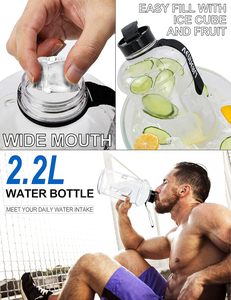 ขวดน้ำพร้อมคำให้กำลังใจ แบรนด์ส่วนตัว ขนาด 2.2 ลิตร ปราศจากสาร BPA ขวดน้ำพลาสติก PETG สำหรับเล่นกีฬา ขวดน้ำสำหรับออกกำลังกายพร้อมตัวบอกเวลา - Product Image 5