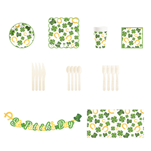 Décorations de fête de la Saint-Patrick DAMAI, ensembles de vaisselle jetable, assiettes, serviettes et gobelets à motif trèfle à quatre feuilles - Product Image 5