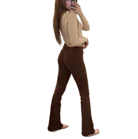 2025 Pantalon bootleg skinny évasé à taille haute pour femmes à la mode-Denim respirant, logo de taille brodé pour un style chic
