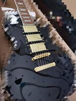 Gitar Akustik Folk Hitam Mengkilap dengan Bevel, Gitar Elektrik Standar Hitam 50-an dengan Top Emas, Body Gitar Elektrik