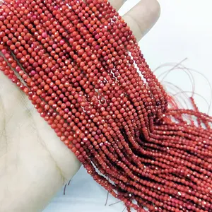 Wholesale Natural Smooth Charm Gemstone 2mm Faceted Red Coral Stone Loose Beads For Jewelry Making
