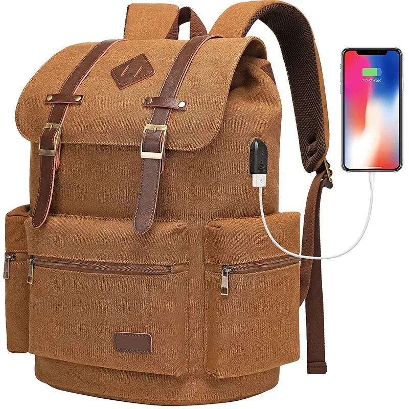 Manufacturer Custom Logo Rucksack Bag Street Denim Casual Travel Waterproof With Usb Laptop For Men Women Canvas Backpack