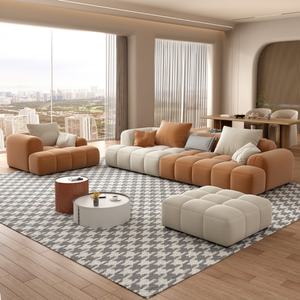 Yisi tessuto divano <span class=keywords><strong>soggiorno</strong></span> moderno semplice nuovo grande e piccola famiglia crema francese vento Marshmallow fila diritta Puff divano - Product Image 1