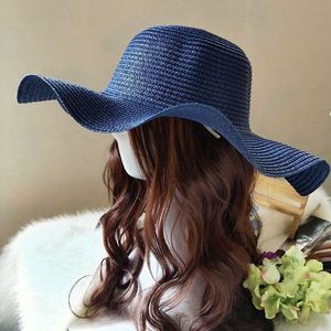 Super Fairy wanita musim panas terkulai jerami bergelombang dicetak gaya Panama kasual pelindung matahari harian polos grosir untuk liburan pantai - Product Image 4