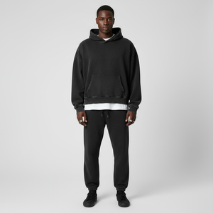<span class=keywords><strong>Felpa</strong></span> <span class=keywords><strong>con</strong></span> <span class=keywords><strong>Cappuccio</strong></span> Oversize Boxy Cropped Personalizzata <span class=keywords><strong>con</strong></span> Fodera in Pile, <span class=keywords><strong>Grigio</strong></span> <span class=keywords><strong>Scuro</strong></span>, Effetto Usurato, Lavaggio Acido, Stile Vintage Retrò da Uomo - Product Image 2