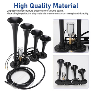 Bocina de Aire de Cuatro Tubos de 12V 24V con Mangueras Metálicas y Válvula Solenoide de Alto Volumen para Coche y Camión - Product Image 4