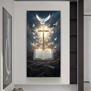 Colomba bianca e bibbia incrociata: stampa murale di arte murale di fede religiosa di gesus, murale su tela, pittura di animali della camera da letto del soggiorno - Product Image 2