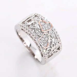 T0687 Anello da Donna in Oro Bianco con Diamanti Naturali Taglio a Cuore, Fede di Fidanzamento, Colore G - Product Image 5