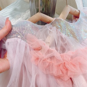 Falda de Gasa Decorativa con Lentejuelas para Niñas, Vestido de Encaje con Mangas Transparentes, Vestido de Princesa para Fiesta - Product Image 6