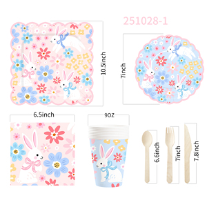 DAMAI Nuevo Juego de Vajilla Desechable con Diseño Personalizado Temático de Pascua, Platos de Papel para Postre y Cena, Vasos y Servilletas con Conejo y Flores - Product Image 5