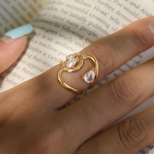 Modern Geometric 18K <b>Gold</b> Plated <b>Cocktail</b> <b>Ring</b> With Natural Diamond Pear Cut Stones Women's Fashion Jewelry - Product Image 3
