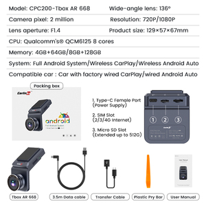 Carlinkit 4+64GB Radio Car Play Android Auto Bluetooth Driving Record Portable Carplay Wireless Adapter Ai TV Box Dvr Dash Cam