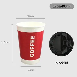 benutzerdefiniertes logo gedruckt rot farbiges papier einweg-kaffeebecher für trinken isoliert doppellagige wand heißwasser-pappbecher