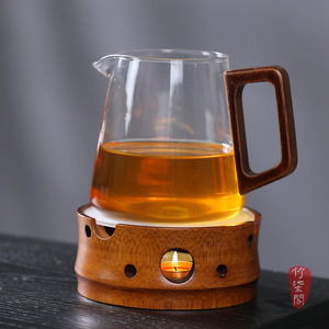 Bamboo Tea Warmer Round Heat Resistant Glass Candle Heated Traditional Chinese Style Tea Stove For Brewing - Product Image 5