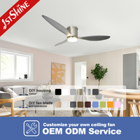 1stshine Quiet Dc Motor 3 aspas de plástico plateado Techo bajo Montaje empotrado Led Ventilador de techo con luz