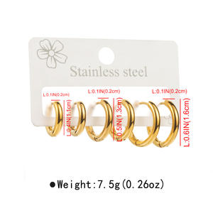 Boucles d'oreilles créoles unies Ensemble de boucles d'oreilles géométriques rétro en acier inoxydable pour femme - Product Image 3