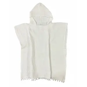 SZPAN Soft And Breathable Cotton Muslin Baby Hooded Towel and Beach Poncho Blanket With pompoms trim