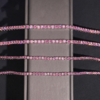 Vente flash Bracelet tennis en moissanite rose de 4 mm plaqué or argent sterling 925 avec chaîne à maillons de 3 mm testée au diamant