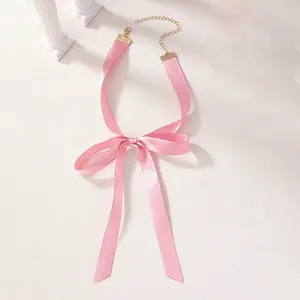 Ribbon Bow Satin Ribbon Tie Choker Necklace Gold E-magic Manufacturer Pre Tied Self Adhesive Gift Fabric Bow Necklace jewelry