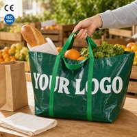 Sacs de courses réutilisables écologiques en PP tissé laminé BOPP de qualité alimentaire, pliables, avec logo personnalisé, lavables, 15 kg, avec poignées et lettrage