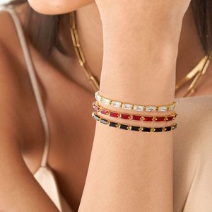 Summer Tennis <strong>Bracelet</strong> 316L Stainless Steel Hyallergenic PVD 18K <strong>Gold</strong> Zircon <strong>Bracelet</strong> Color Retention <strong>Adjustable</strong> Pull-out Bangle - Product Image 2