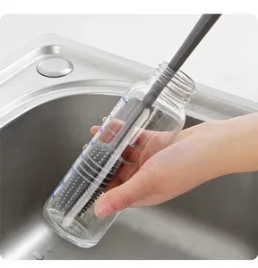 Cepillo multifuncional de silicona para tazas con mango largo para limpiar botellas de leche, botellas de bebidas de vidrio para bebés, herramienta de limpieza de cocina - Product Image 5