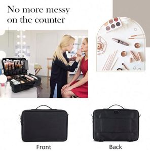 Muestra gratuita de bolsa grande para maquillaje, bolsa de maquillaje para viaje, caja de tela Oxford para artículos de belleza, caja de almacenamiento de cosméticos con 2 capas y correa de hombro en forma de Y. - Product Image 4