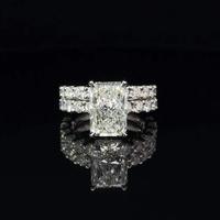 Anillo de Compromiso con Diamante Cultivado en Laboratorio, Corte Radiante, Certificado IGI, 1-4CT, Color D, VVS1-VVS2, Oro Sólido de 14K, con Piedras Laterales, Joyería de Boda