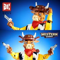 DK7080 Modèle de personnage de cowboy western 1589 pièces, articulations mobiles, scène de diorama, collection de bureau, ensembles de blocs de construction à assembler soi-même